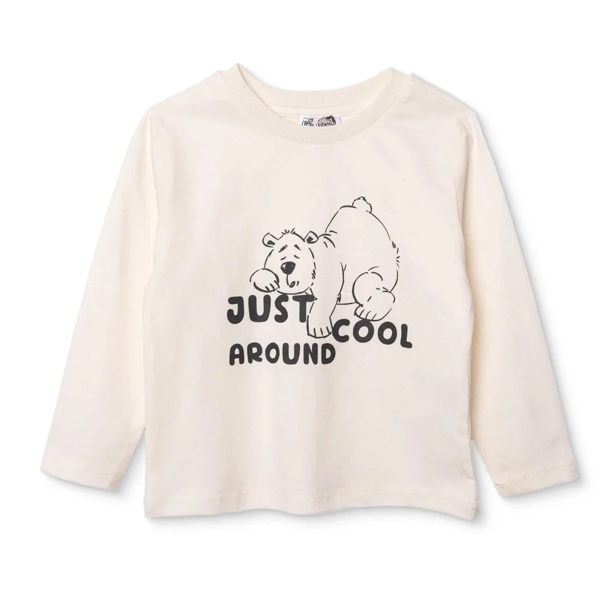HelloBaby Boys Long Sleeve T-shirt Bear Print Cool Boy Crew Neck Long Sleeve - Ecru Ecru - ebebek