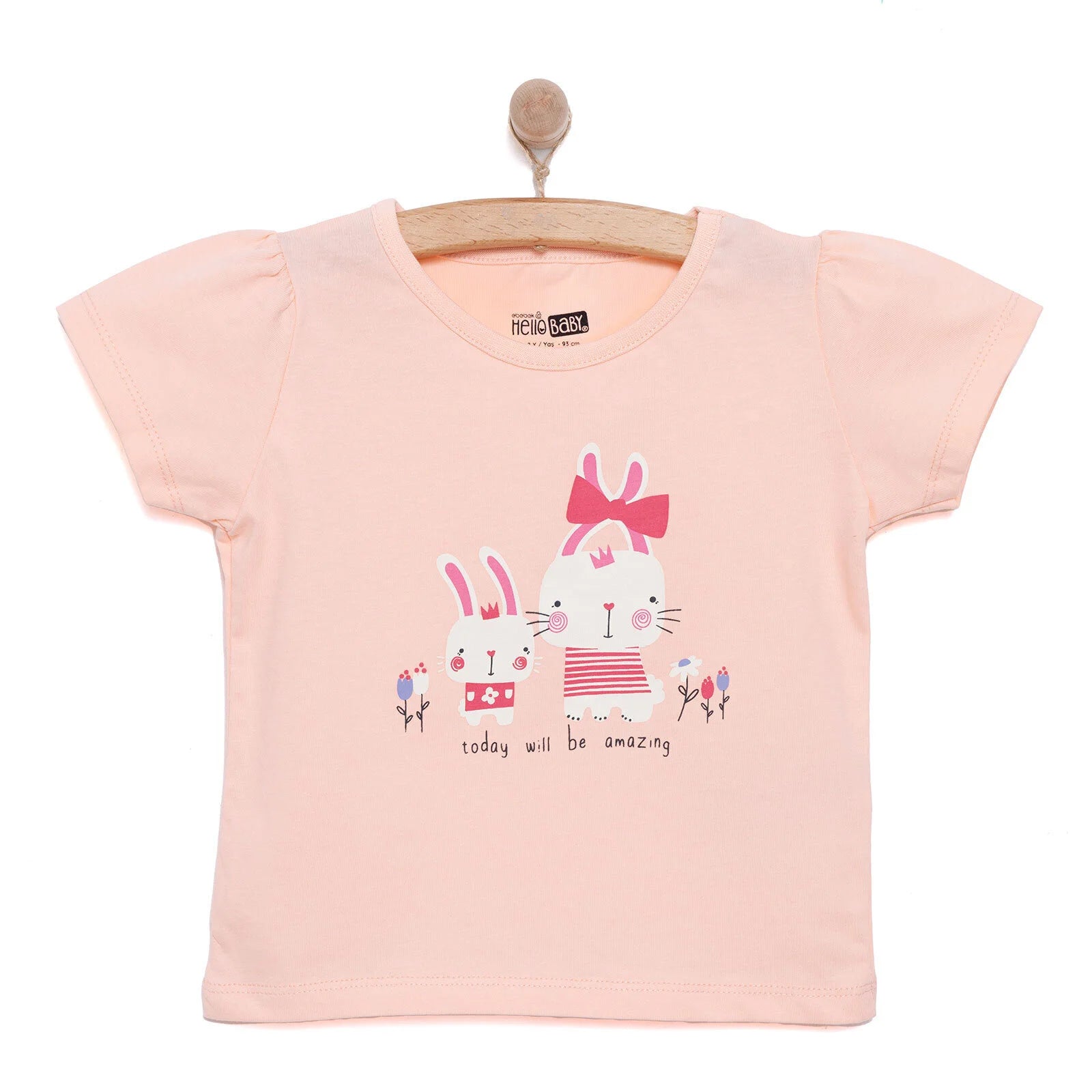 HelloBaby Basic Girl Rabbits Printed T-shirt - Salmon - ebebek - Black Friday