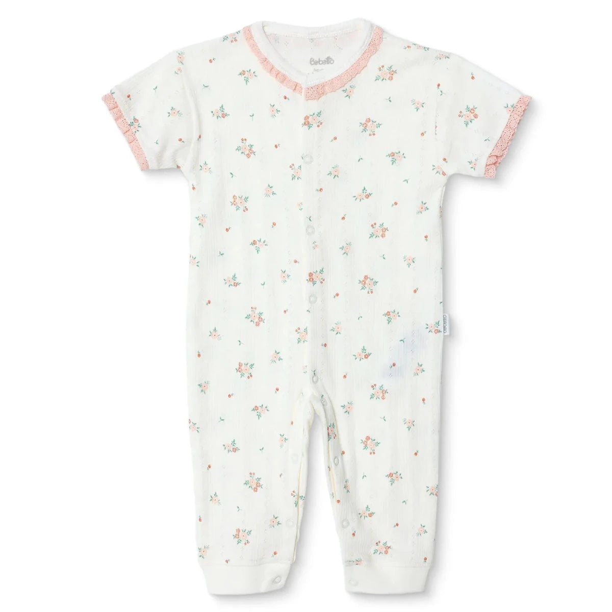 Bebetto Girls Footless Sleepsuit Floral Print Snap Fastening Bloom Frill Neck Full Length Short Slee - Pink Pink - ebebek