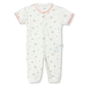 Bebetto Girls Footless Sleepsuit Floral Print Snap Fastening Bloom Frill Neck Full Length Short Slee - Pink Pink - ebebek