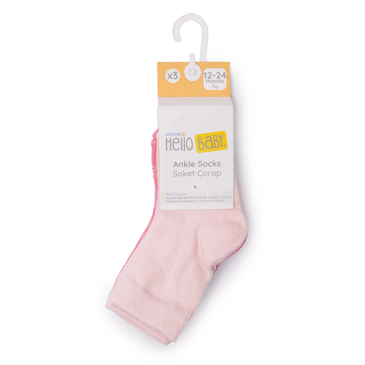 Baby Girl 3 - Pack Ankle Socks - Pink Pink - ebebek