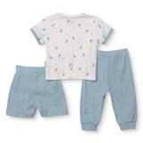 Bebetto Boys T-shirt & Footless Bottom Set Nautical Print Snap Fastening Palm in the Sea Crew Neck F - Petrol Green Petrol Green - ebebek