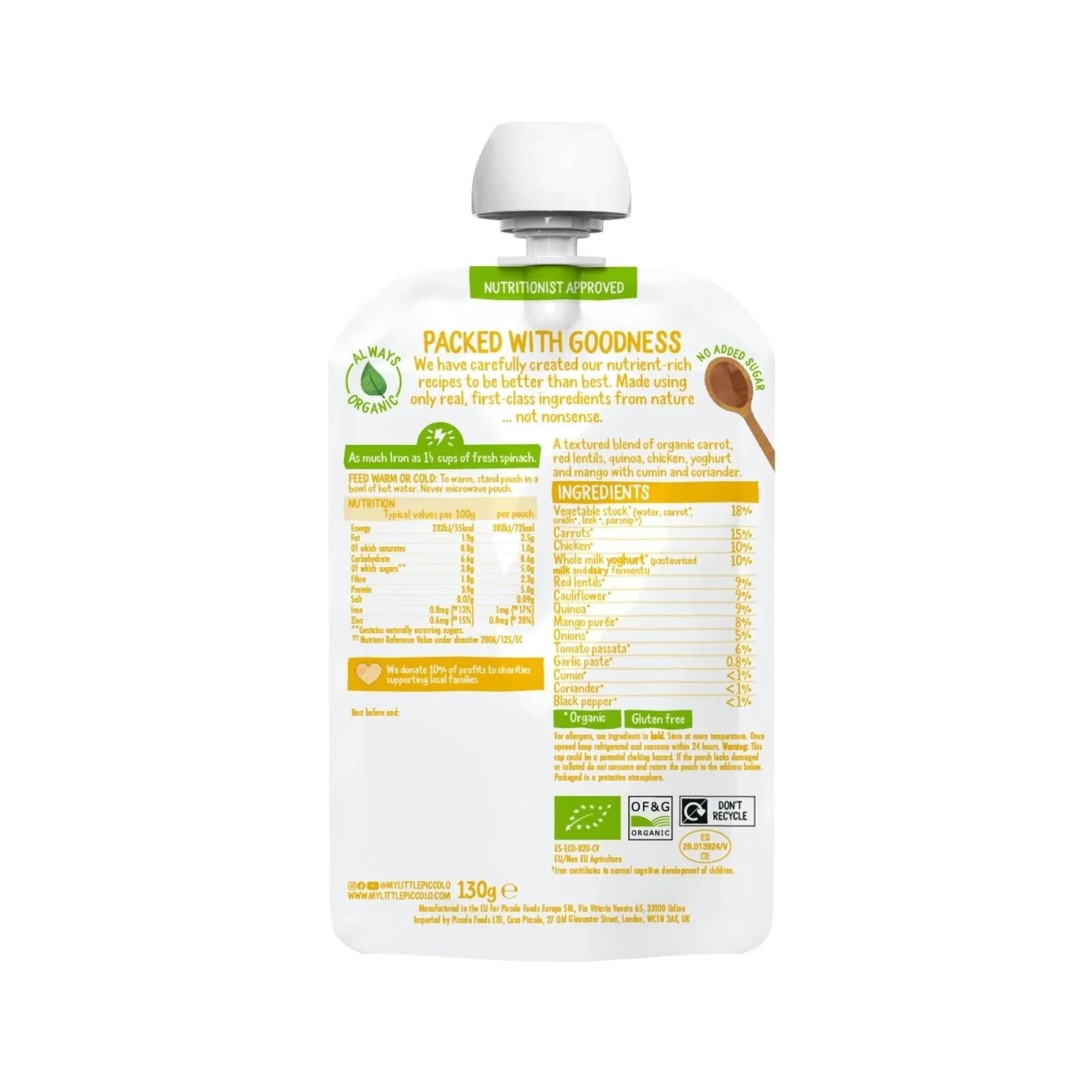 Piccolo Organic Mild Chicken Korma and Red Lentils 7+ months 130g - ebebek - Black Friday