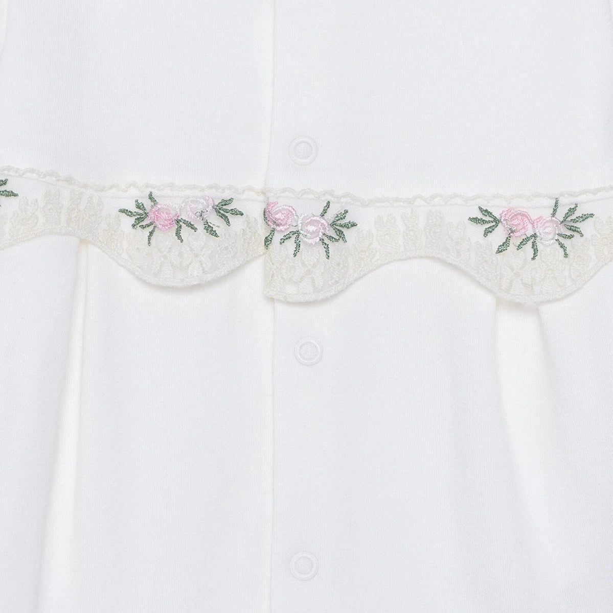 Baby Girl Footed Sleepsuit Floral Print Snap Fastening Crew Neck - White White - ebebek