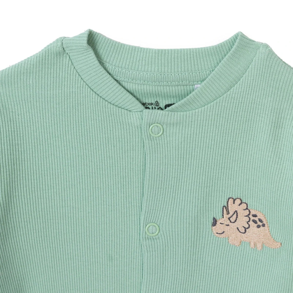 Baby Boy Footed Sleepsuit Dinosaur Print Snap Fastening Crew Neck - Green Printed Green Printed - ebebek