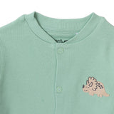Baby Boy Footed Sleepsuit Dinosaur Print Snap Fastening Crew Neck - Green Printed Green Printed - ebebek