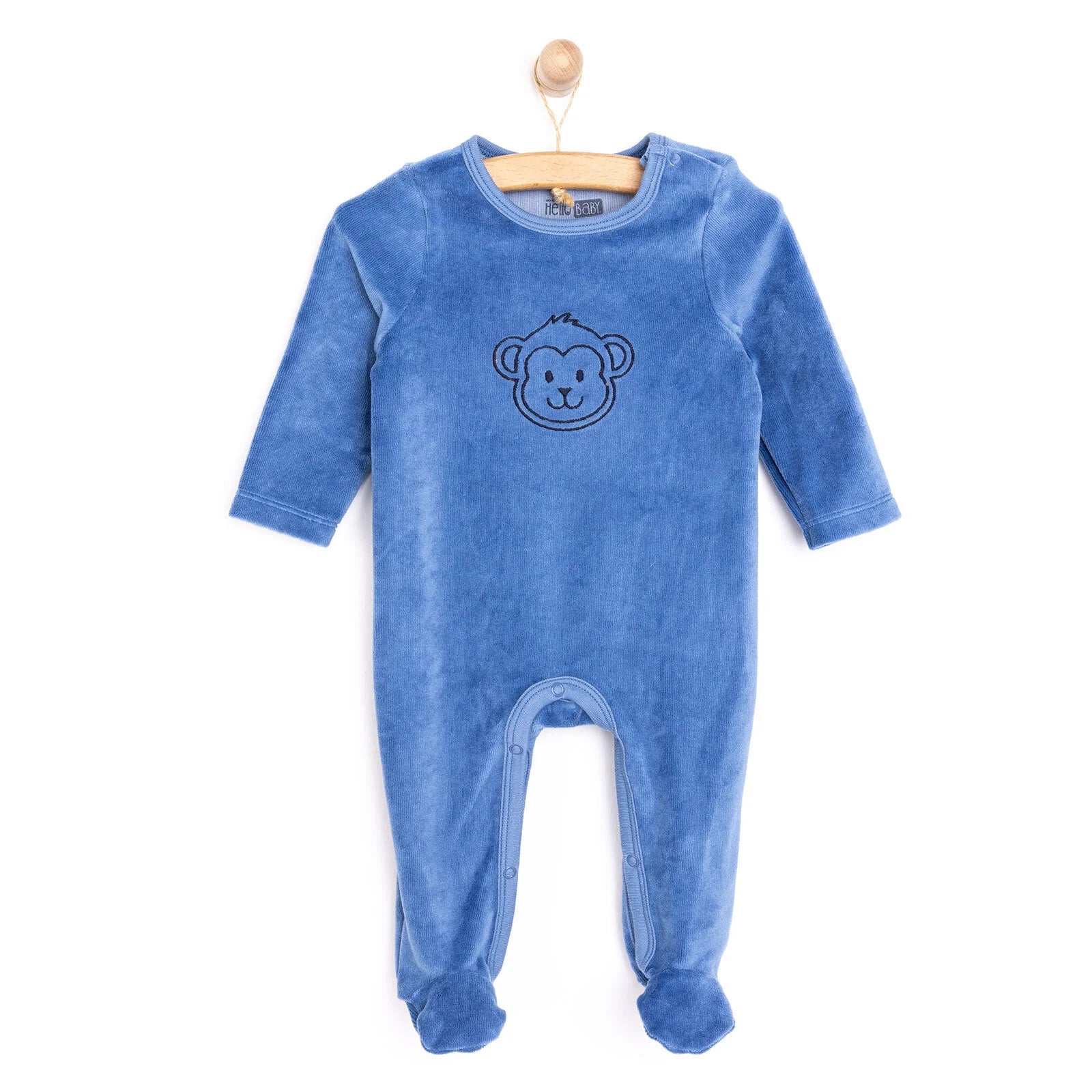 HelloBaby Newborn Boy Embroidered Velvet Jumpsuit - Blue - ebebek - Black Friday
