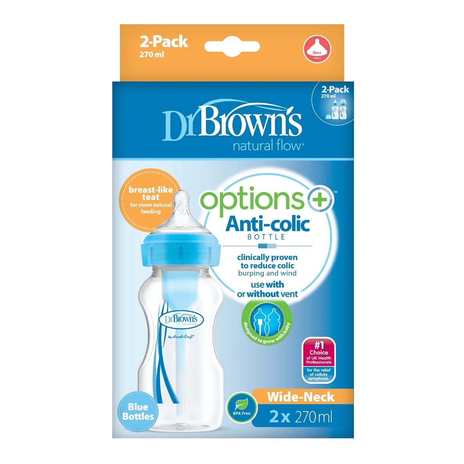 Dr. Brown's Options+ Anti - Colic Baby Bottle Wide Neck Blue 270ml Pack of 2 - ebebek - Black Friday