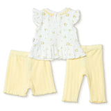 Bebetto Girls Blouse & Leggings Set Floral Print Snap Fastening Bloom Frill Neck Full Length Short S - Yellow Yellow - ebebek