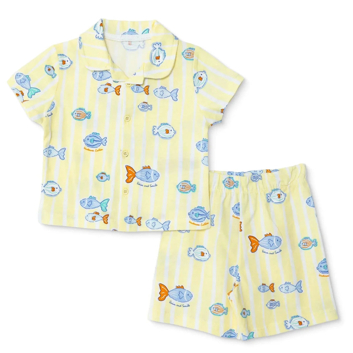 HelloBaby Boys Short Sleeve Pyjamas Set Animal with Buttons Shirt Collar Short Leg Short Sleeve - Yellow Yellow - ebebek
