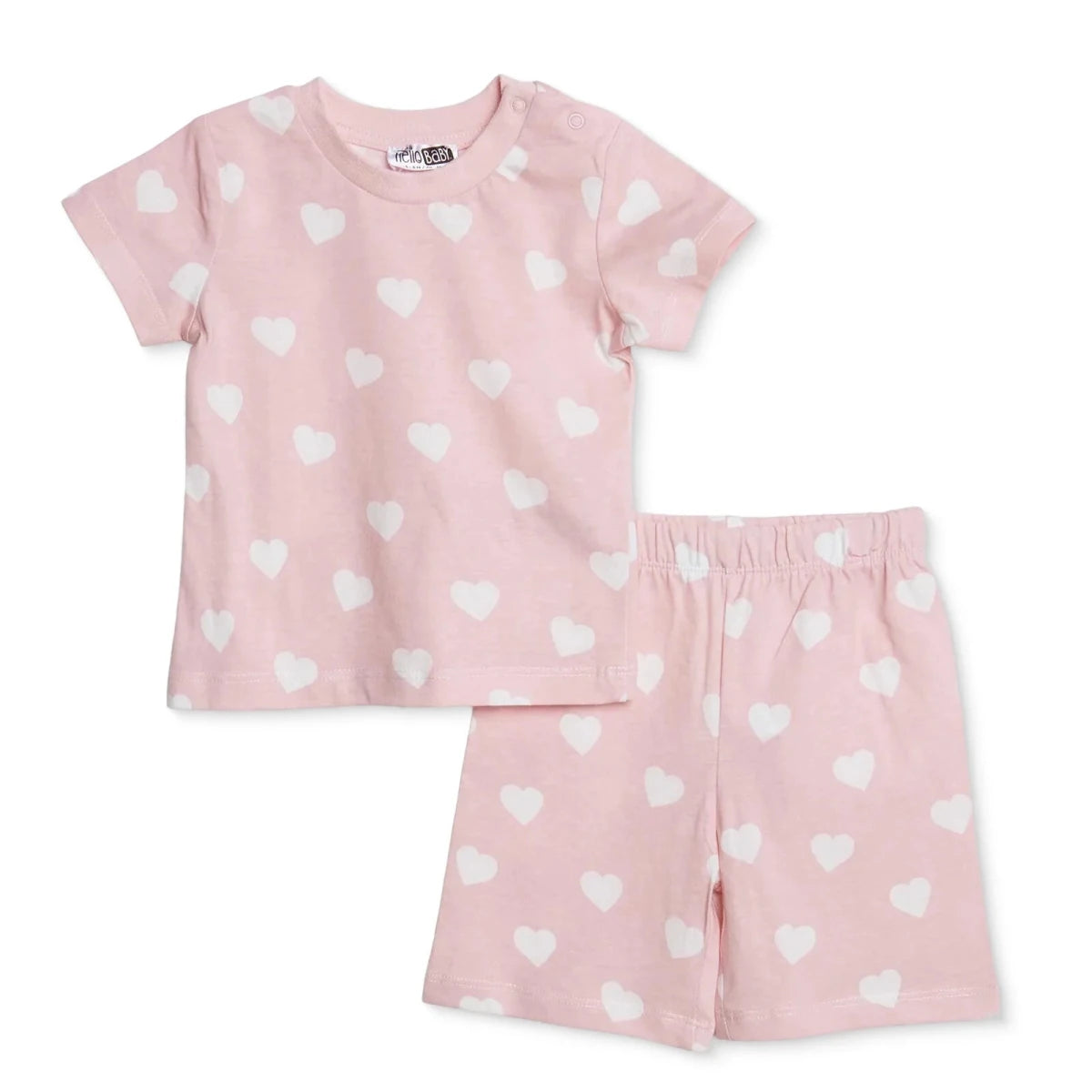 HelloBaby Girls Short Sleeve Pyjamas Set Heart Crew Neck Short Leg Short Sleeve - Pink Pink - ebebek