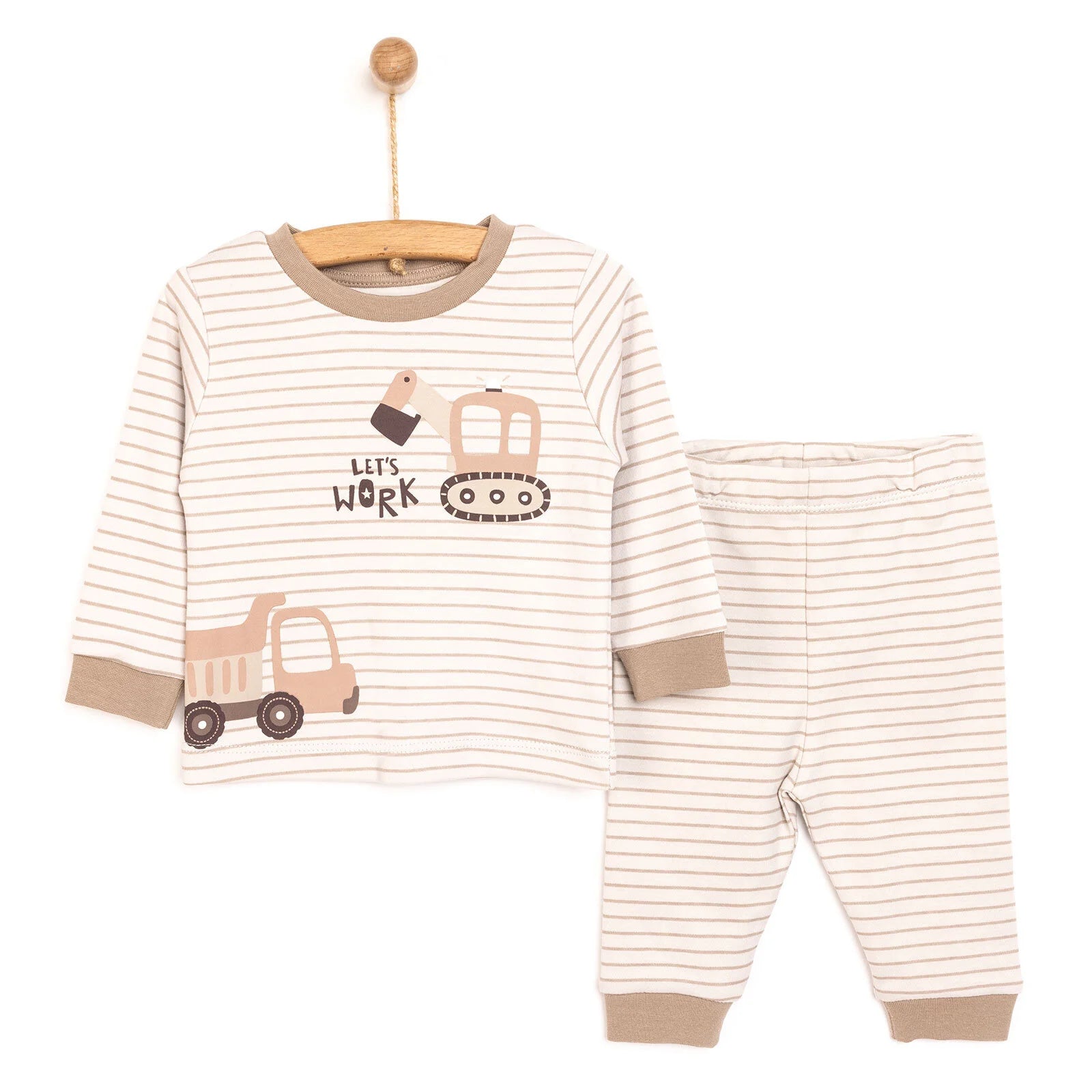 HelloBaby Boy Long Sleeve Pyjamas Set - Beige - ebebek - Black Friday