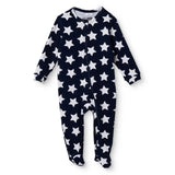 Baby Boy Footed Sleepsuit Star Print Zip Fastening Crew Neck - Navy Blue Navy Blue - ebebek