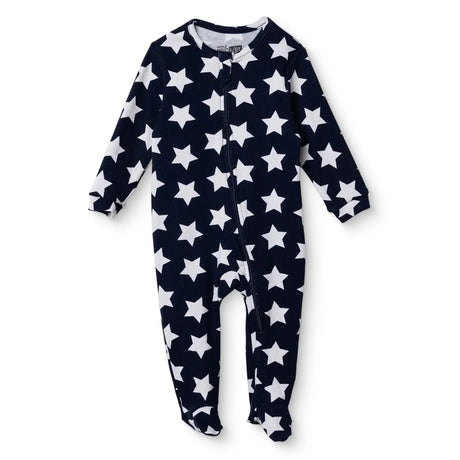 Baby Boy Footed Sleepsuit Star Print Zip Fastening Crew Neck - Navy Blue Navy Blue - ebebek
