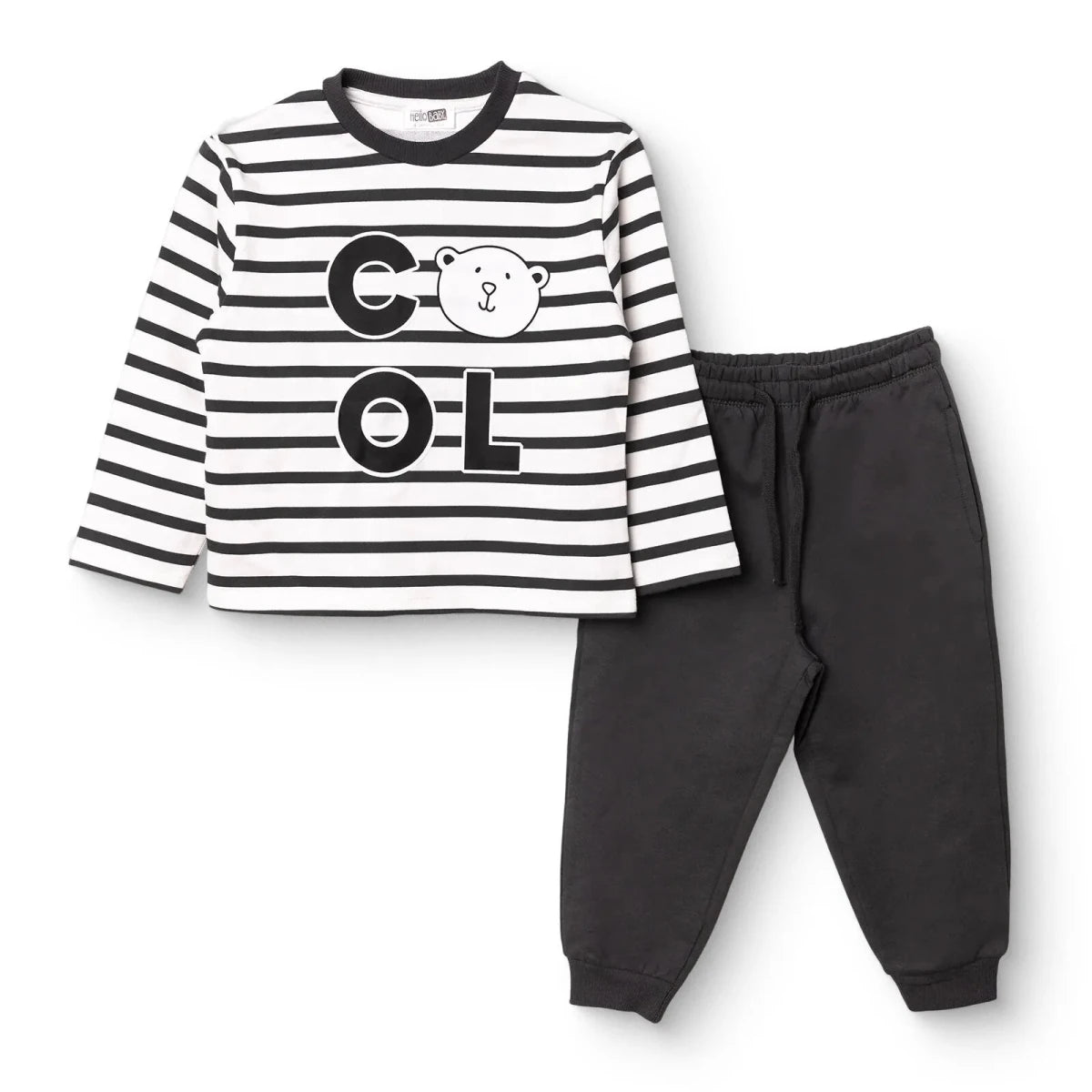 HelloBaby Boys Tracksuit Set Bear Print Lace - up Cool Boy Crew Neck Full Length Long Sleeve - Black Printed Black Printed - ebebek