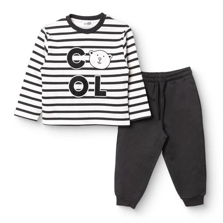 HelloBaby Boys Tracksuit Set Bear Print Lace - up Cool Boy Crew Neck Full Length Long Sleeve - Black Printed Black Printed - ebebek