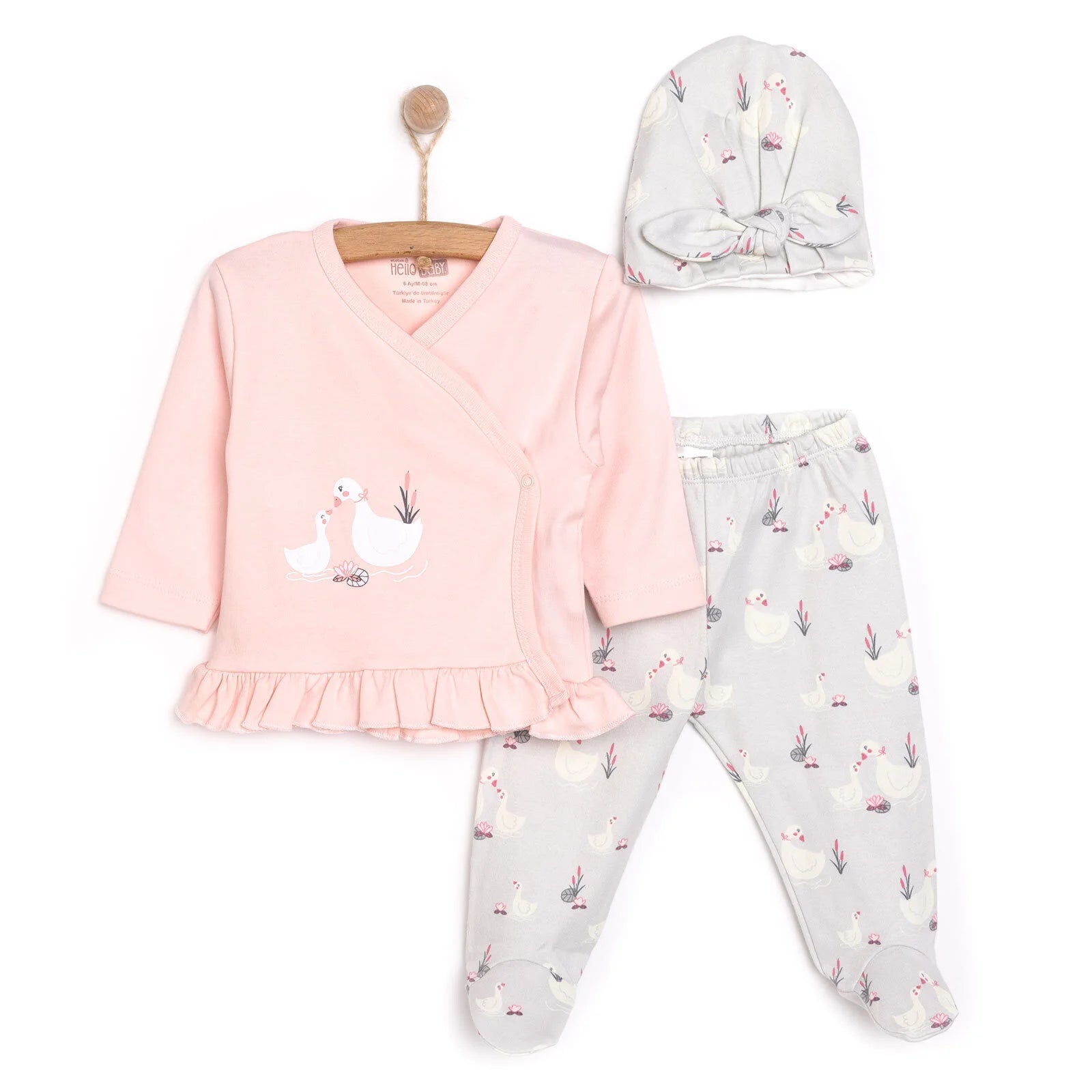 HelloBaby Baby Girl Bodysuit - Hat - Footed Bottom - Grey - ebebek - Black Friday