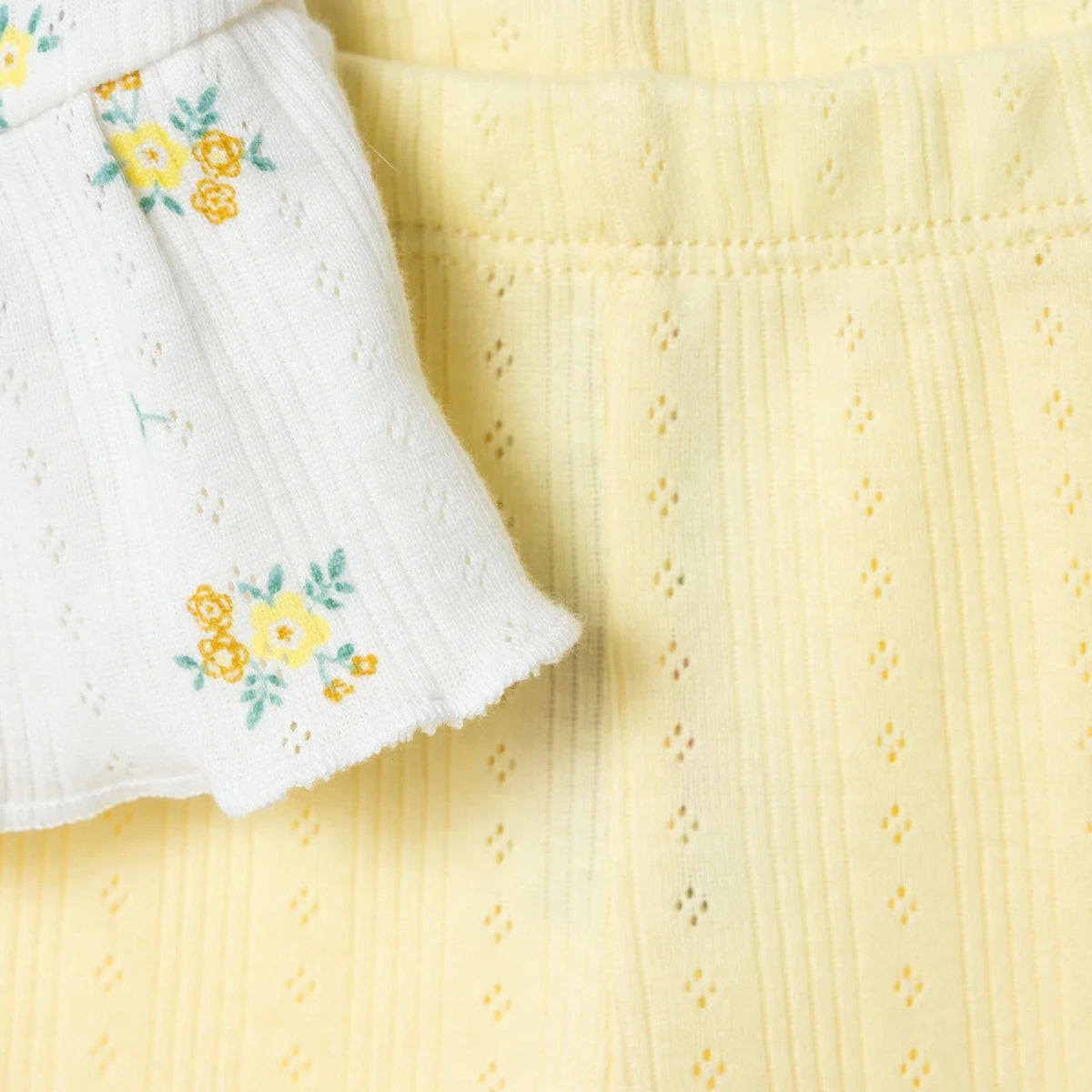 Bebetto Girls Blouse & Leggings Set Floral Print Snap Fastening Bloom Frill Neck Full Length Short S - Yellow Yellow - ebebek