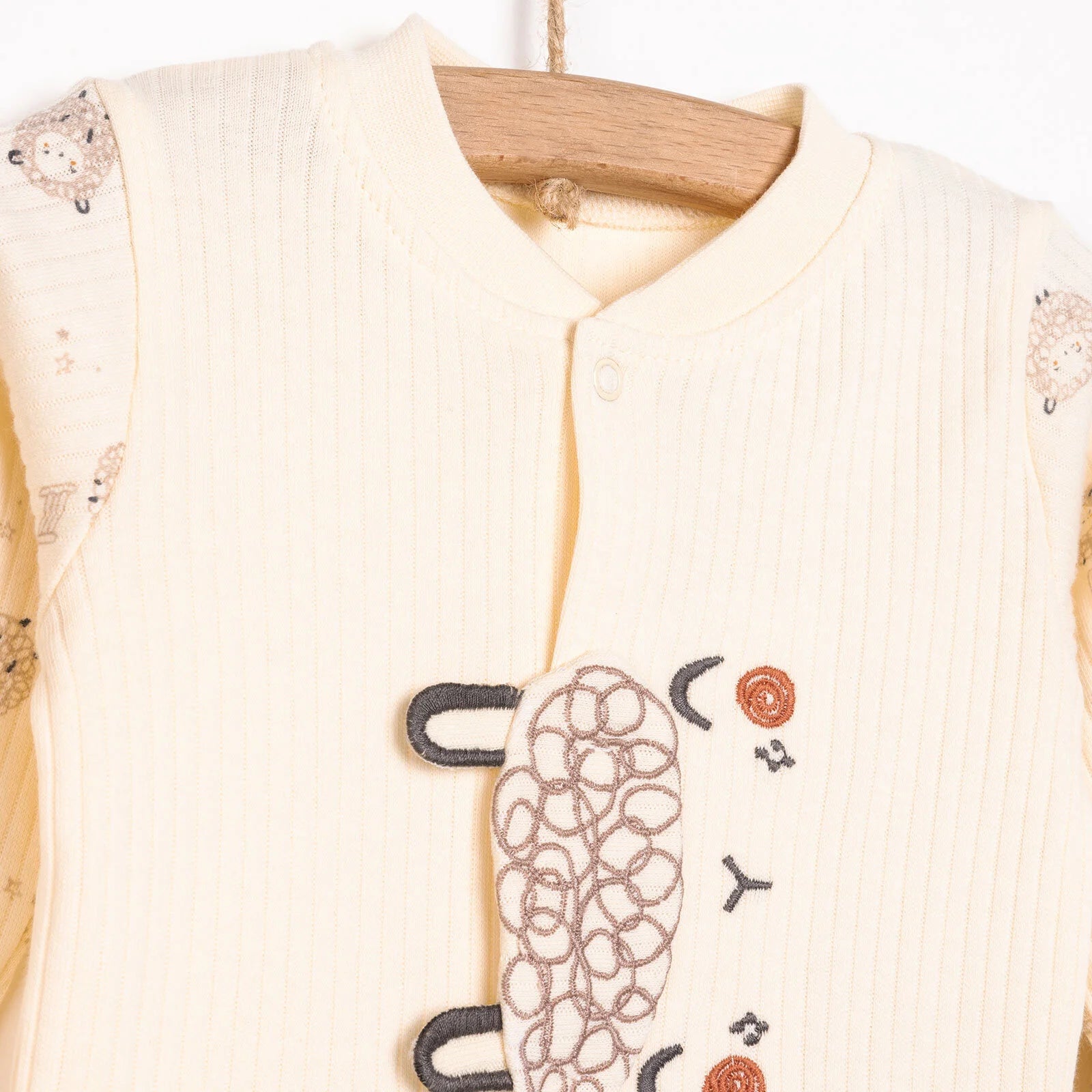 Bebetto Newborn Organic Little Lamp Footed Jumpsuit - Ecru - ebebek - Black Friday