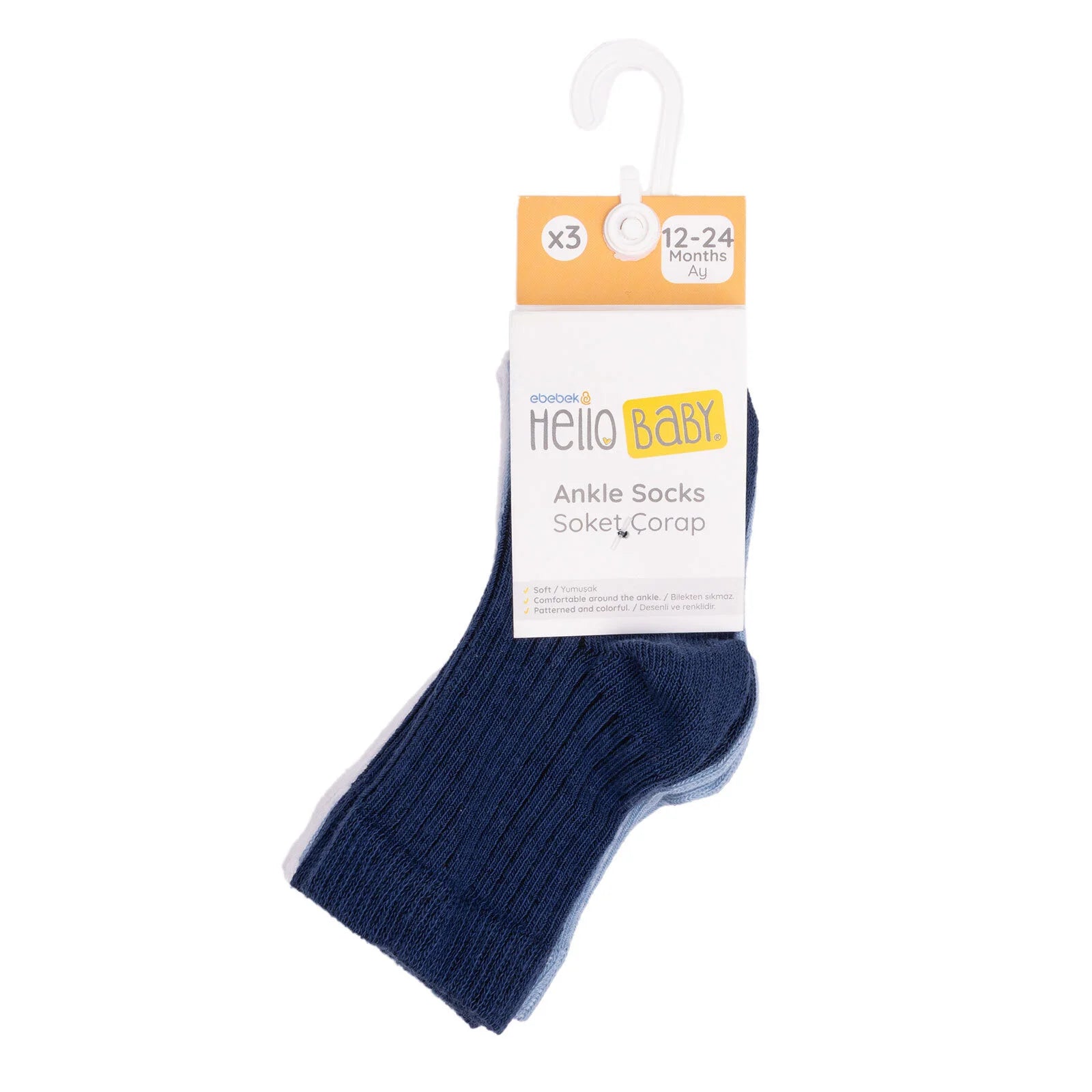 HelloBaby Ankle Socks 3 pcs - Navy Blue - ebebek - Black Friday