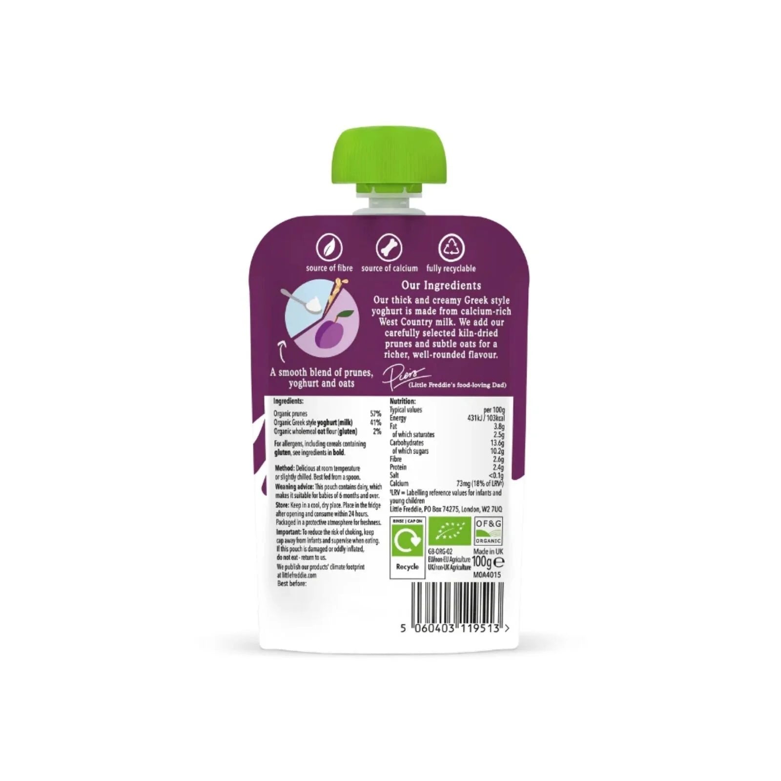 Little Freddie Organic Prune Greek Style Yoghurt with Oats Baby Food Pouch 6+ months 100g - ebebek - Black Friday