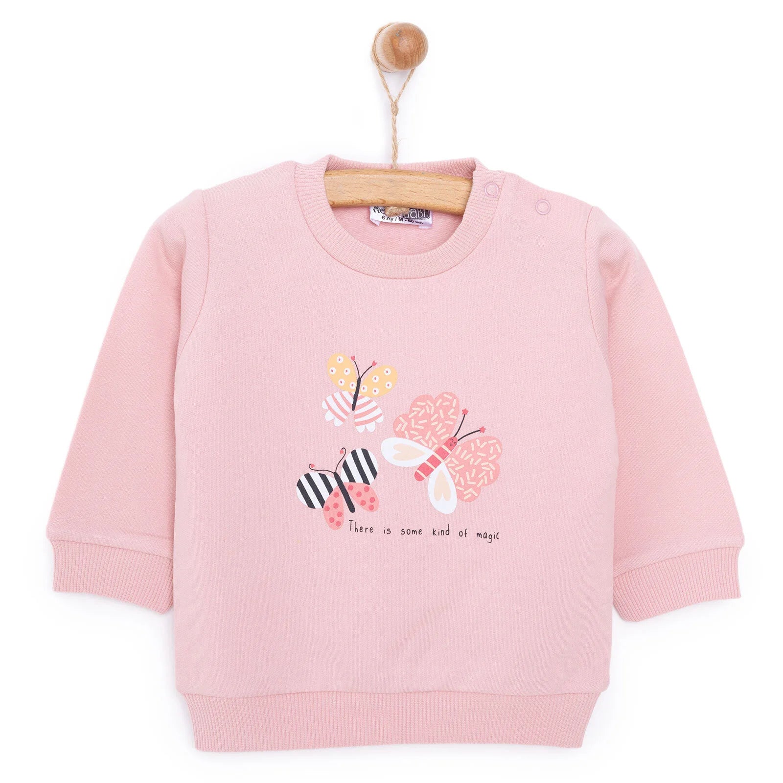 HelloBaby Basic Low Raised Butterfly Printed Sweatshirt - Powder - ebebek - Black Friday