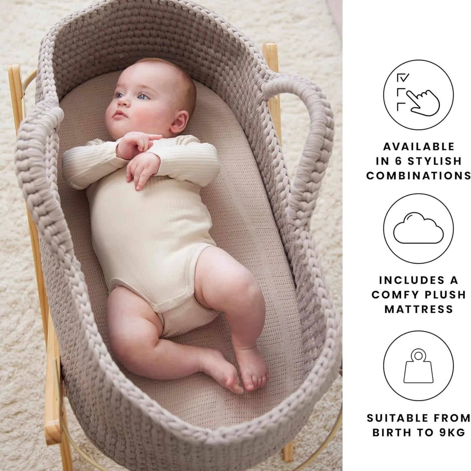 Ickle Bubba Nova Moses Basket & Stand - Mocha & Pine - ebebek - Black Friday