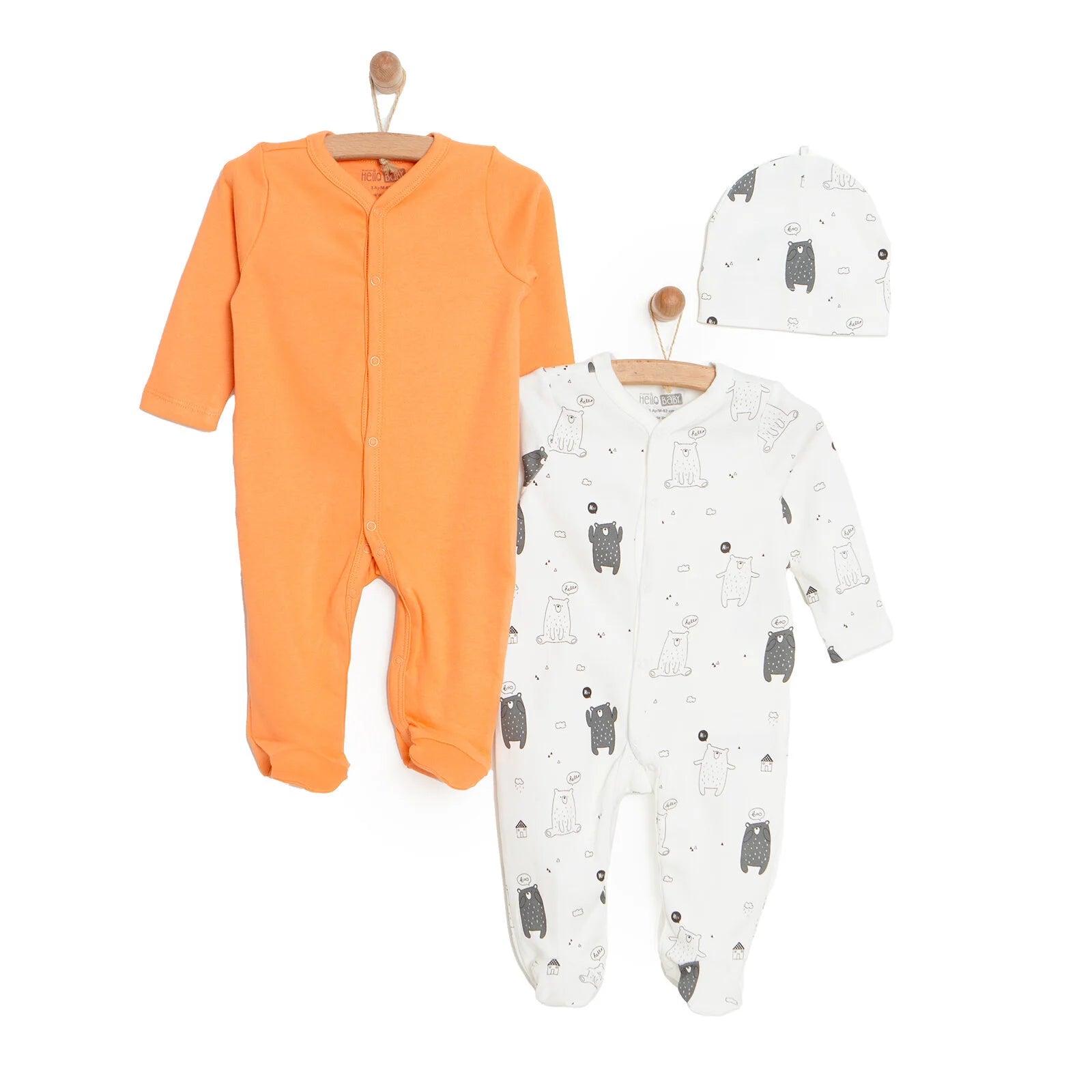 HelloBaby Newborn Footed Jumpsuit - Hat 2 Pcs - Orange - ebebek - Black Friday