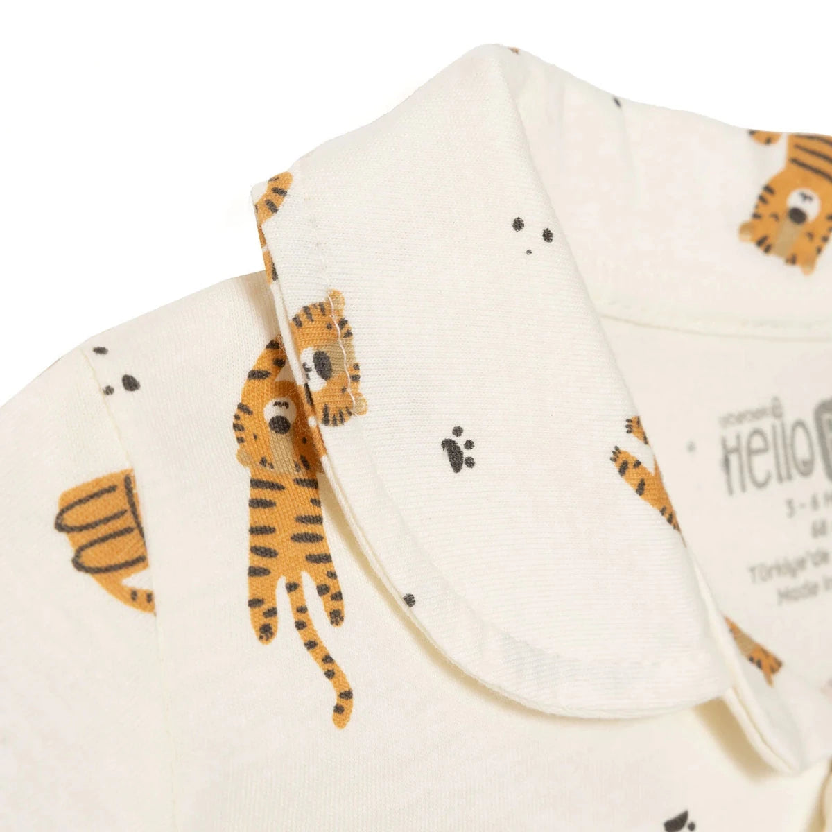 Baby Boy Short Sleeve Pyjamas Set Animal Print Buttoned Shirt Collar Short Sleeve - Ecru Ecru - ebebek