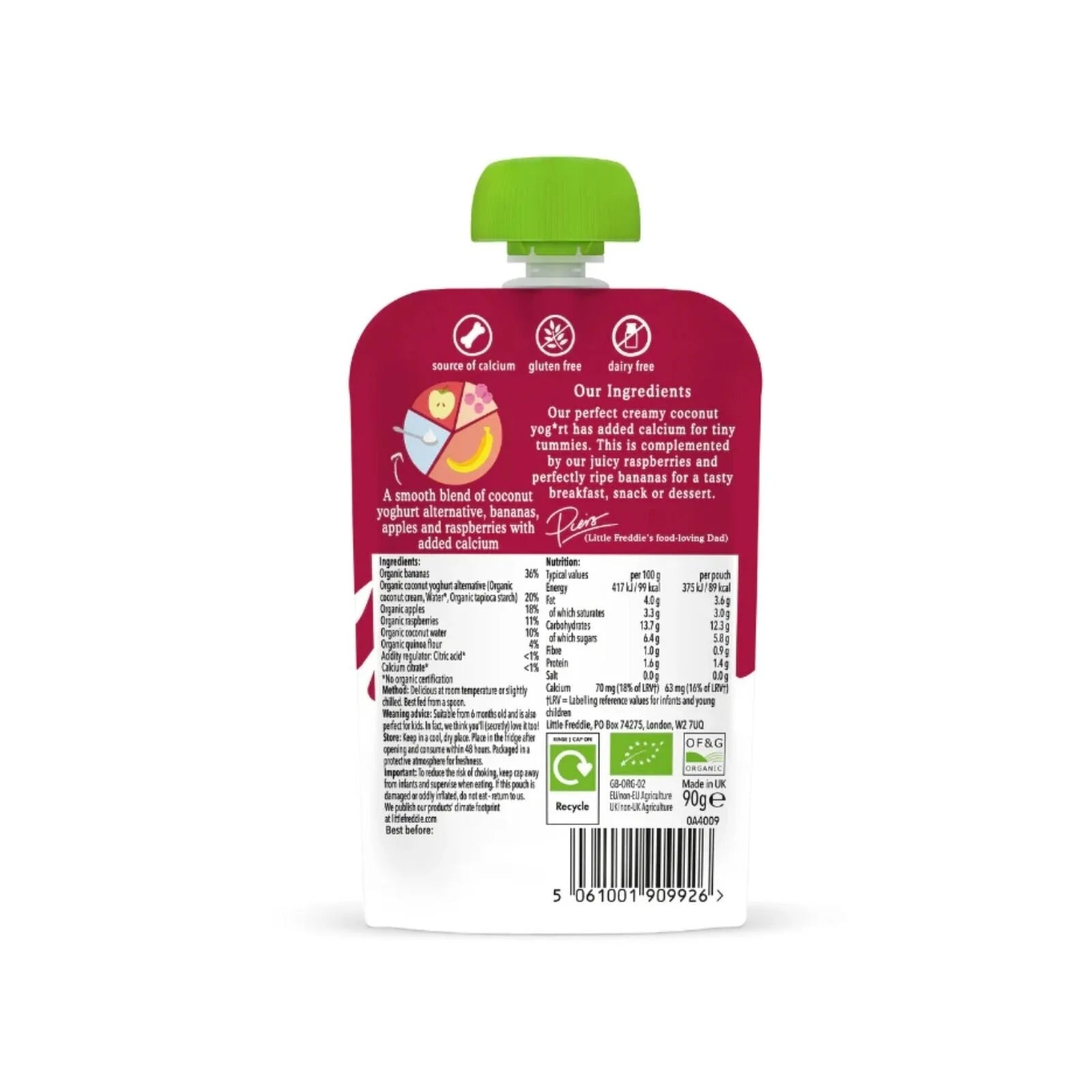 Little Freddie Organic Dairy Free Banana & Raspberry Yoghurt Baby Food Pouch 6+ months 90g - ebebek - Black Friday