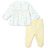 Bebetto Girls Cardigan & Footed Trousers Set Floral Print Snap Fastening Bloom Crew Neck Full Length - Yellow Yellow - ebebek