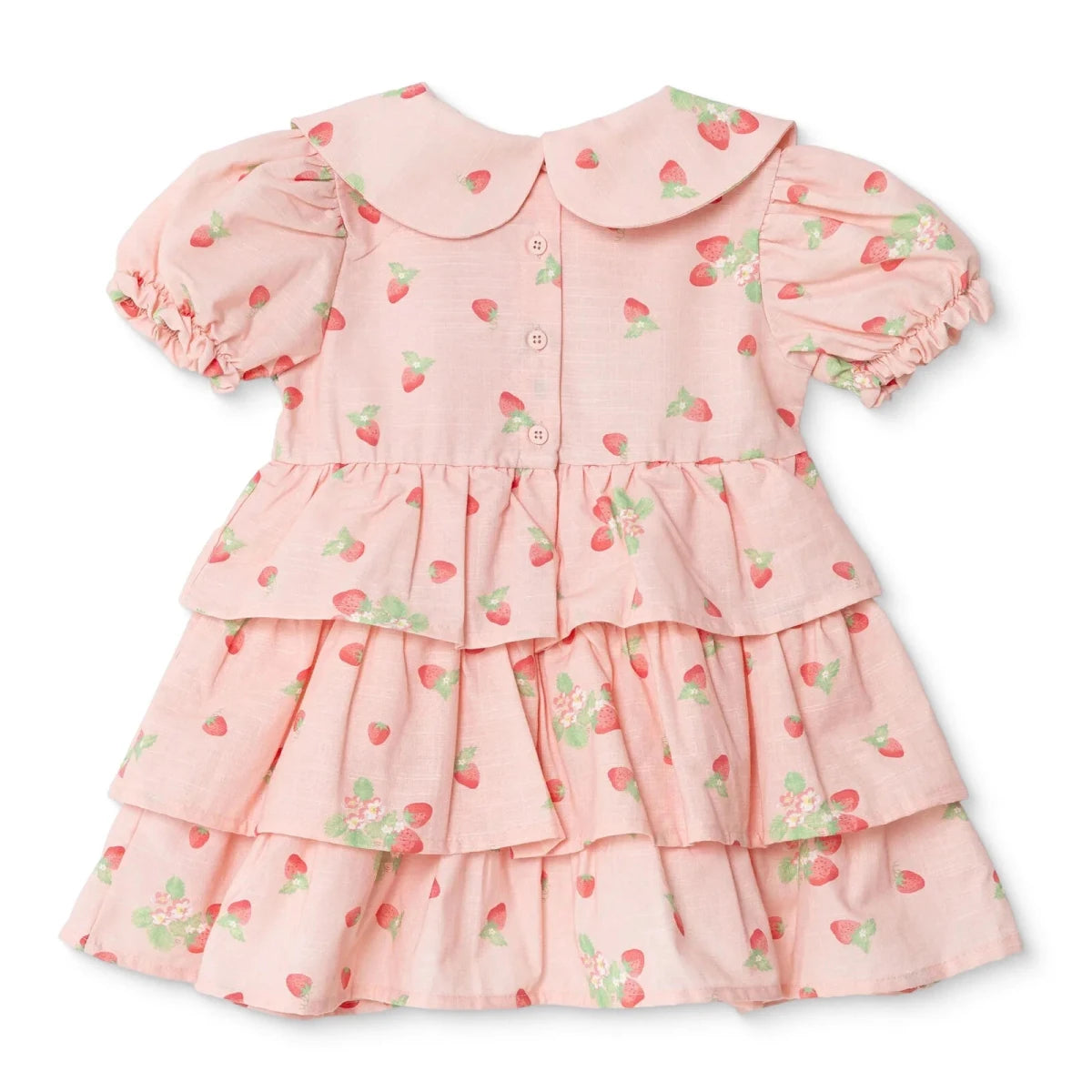 HelloBaby Girls Dress Cherry Print Buttoned Berry Belle Peter Pan Collar Short Sleeve - Pink Printed Pink Printed - ebebek