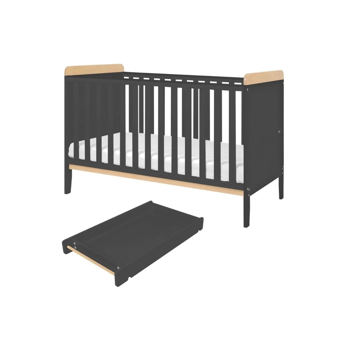 Tutti Bambini Rio Cot Bed with Cot Top Changer & Mattress - Slate/Honey Oak Slate/Honey Oak - ebebek