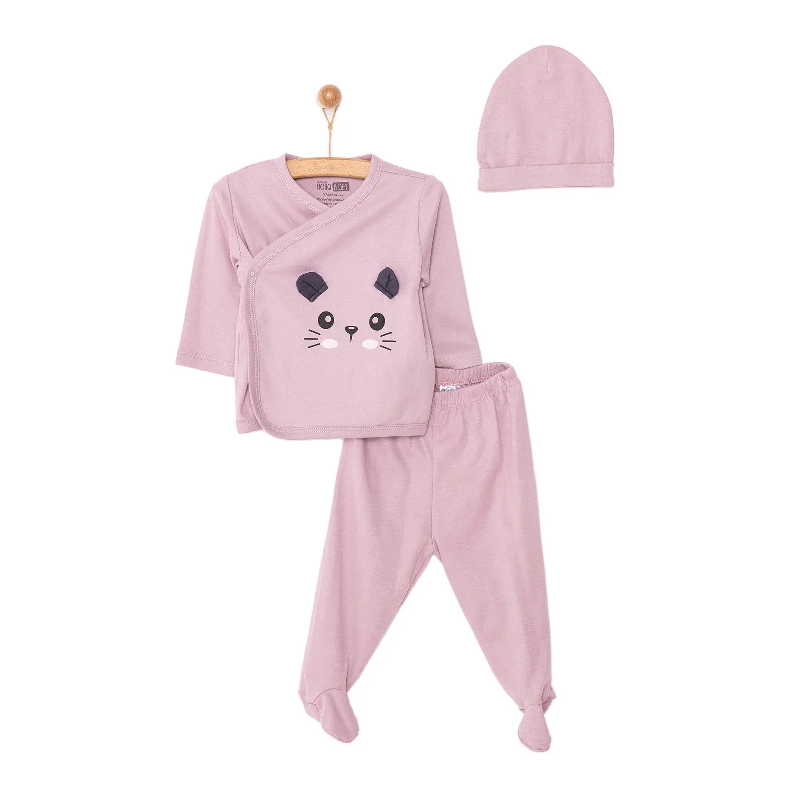 HelloBaby Newborn Organic Wrapover Top - Hat - Footed Set - Light Rose - ebebek - Black Friday