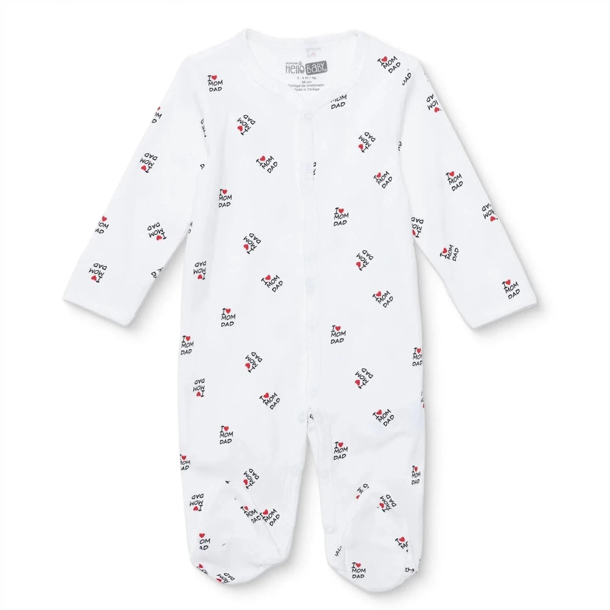 Unisex Footed Sleepsuit Slogan Print Snap Fastening Crew Neck - White Printed White Printed - ebebek