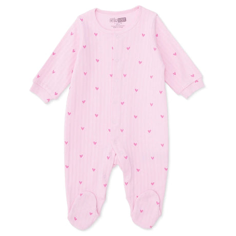 Baby Girl Footed Sleepsuit Heart Print Zip Fastening Crew Neck Long Sleeve - Pink Pink - ebebek