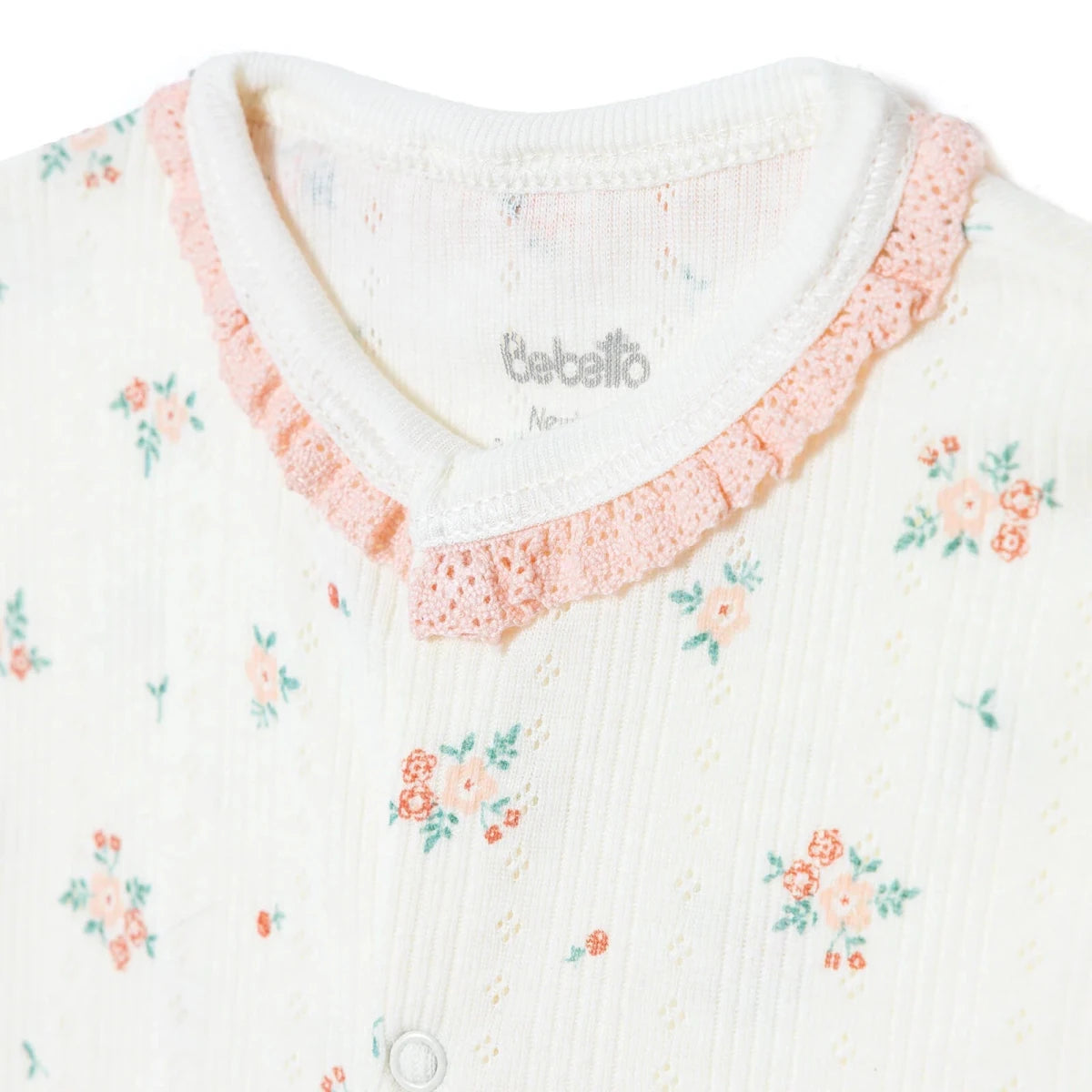 Bebetto Girls Footless Sleepsuit Floral Print Snap Fastening Bloom Frill Neck Full Length Short Slee - Pink Pink - ebebek