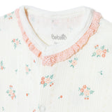 Bebetto Girls Footless Sleepsuit Floral Print Snap Fastening Bloom Frill Neck Full Length Short Slee - Pink Pink - ebebek