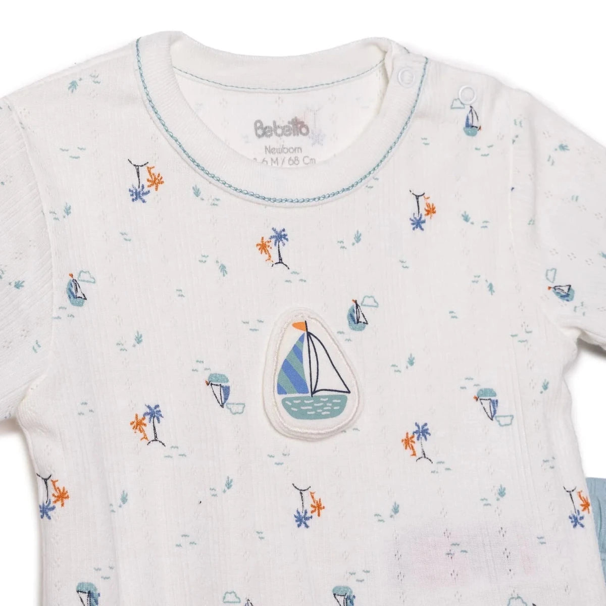 Bebetto Boys T-shirt & Footless Bottom Set Nautical Print Snap Fastening Palm in the Sea Crew Neck F - Petrol Green Petrol Green - ebebek