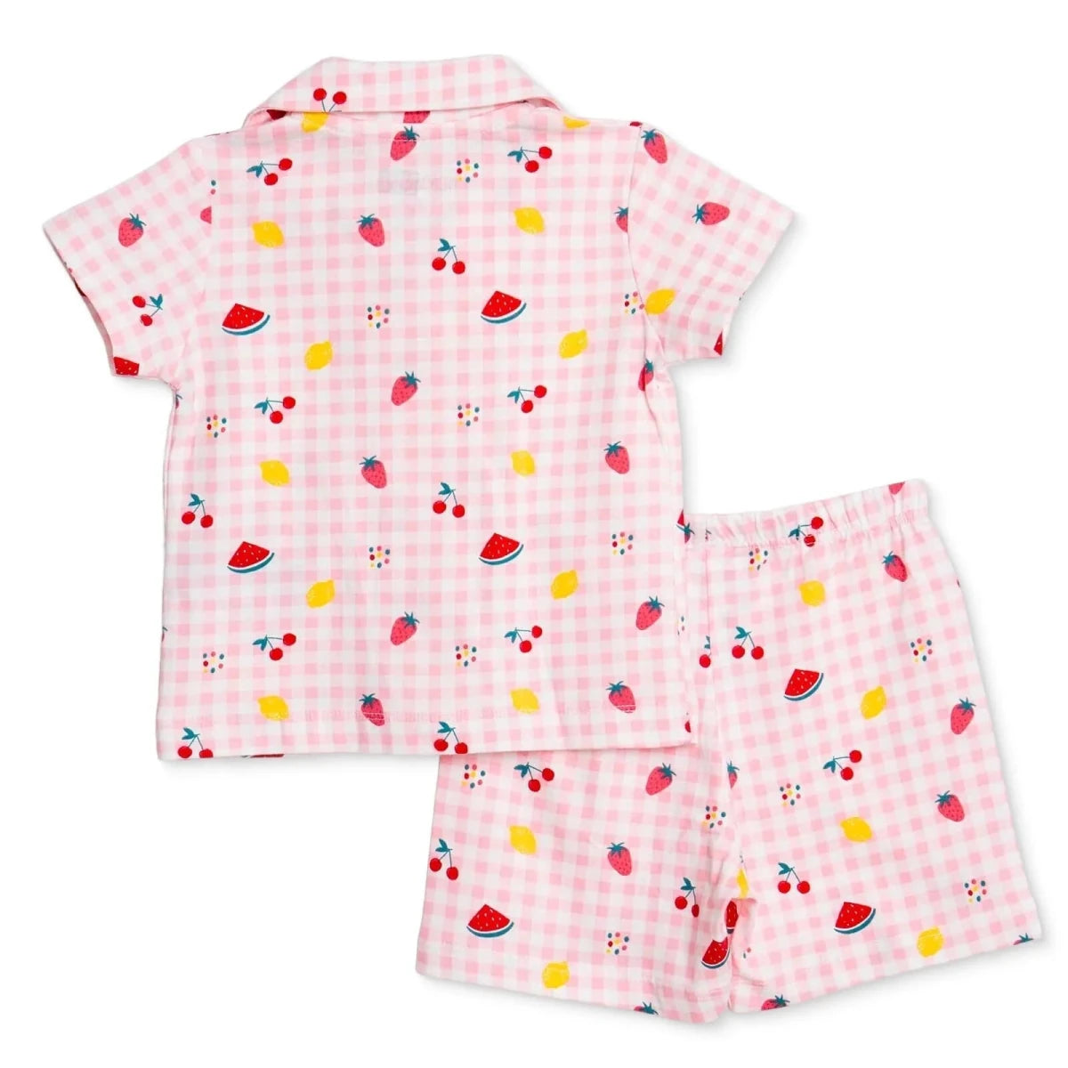 HelloBaby Girls Short Sleeve Pyjamas Set Fruit Print Buttoned Shirt Collar Short Length Short Sleeve - Pink Pink - ebebek