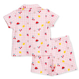 HelloBaby Girls Short Sleeve Pyjamas Set Fruit Print Buttoned Shirt Collar Short Length Short Sleeve - Pink Pink - ebebek