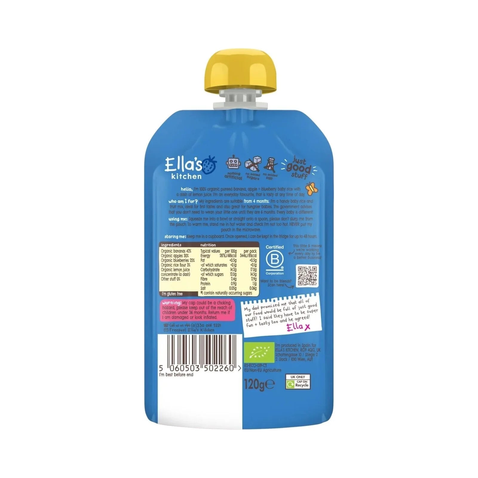 Ella's Kitchen Organic Banana & Blueberries Baby Rice Pouch 4+ months 120g - ebebek - Black Friday