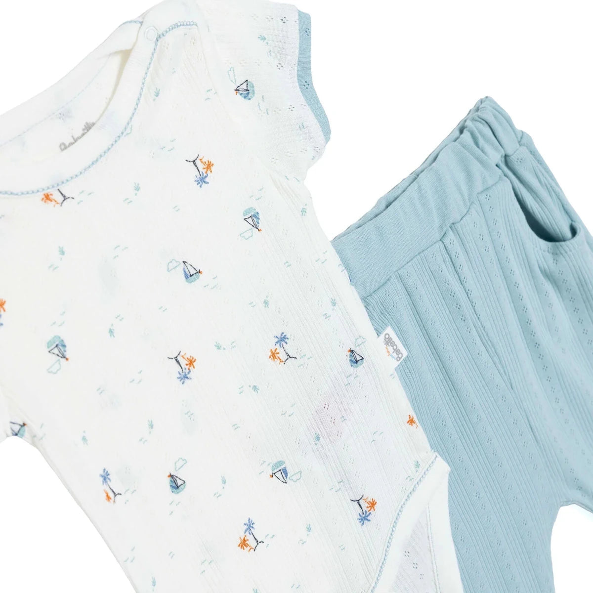 Bebetto Boys Bodysuit & Footless Bottom Set Nautical Print Snap Fastening Palm in the Sea Crew Neck - Petrol Green Petrol Green - ebebek