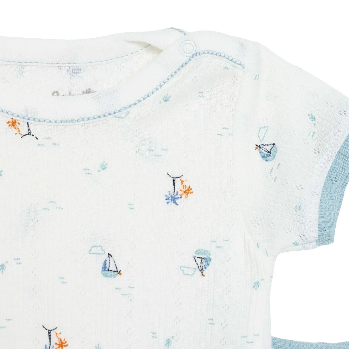 Bebetto Boys Bodysuit & Footless Bottom Set Nautical Print Snap Fastening Palm in the Sea Crew Neck - Petrol Green Petrol Green - ebebek