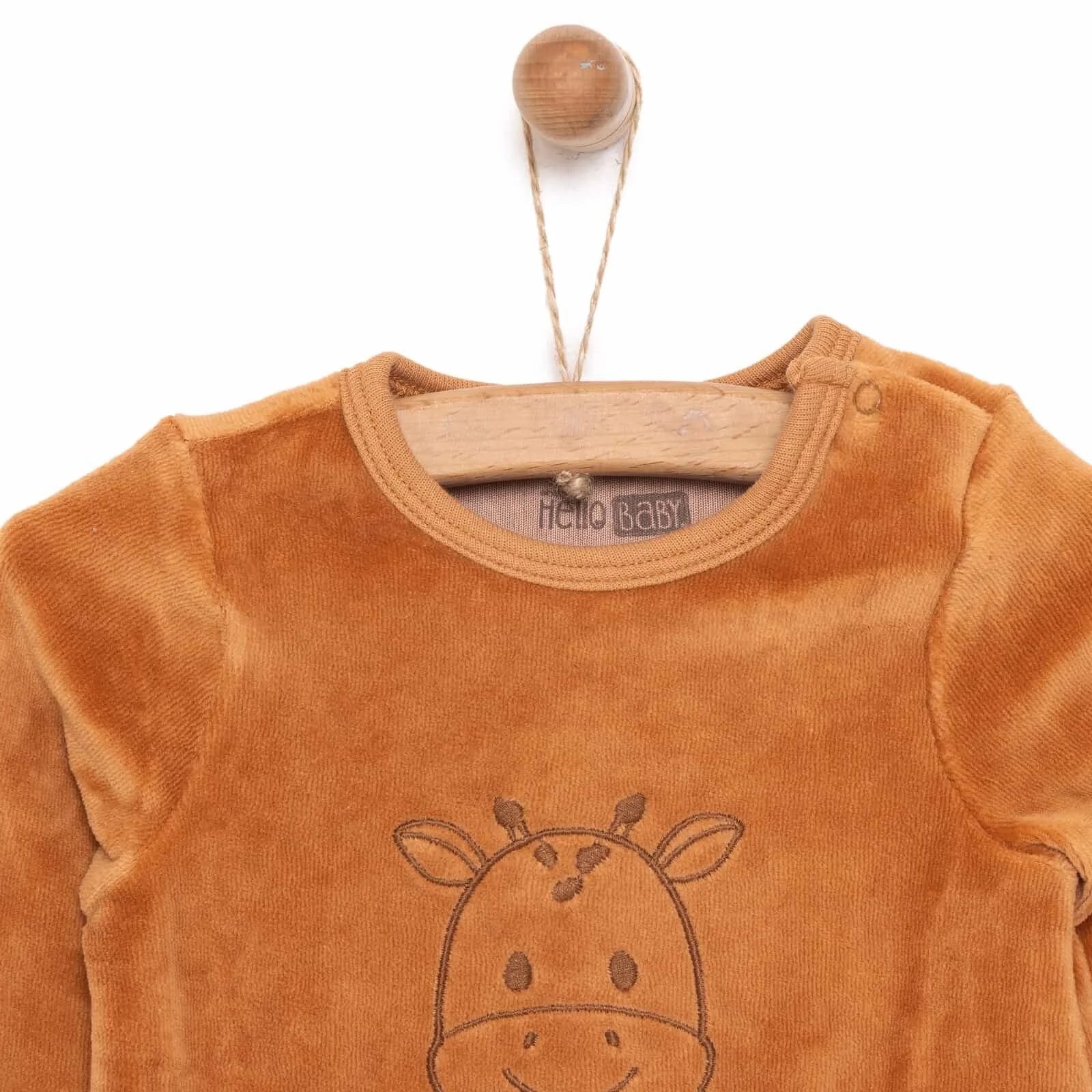 HelloBaby Newborn Unisex Embroidered Velvet Rompers - Brown - ebebek - Black Friday