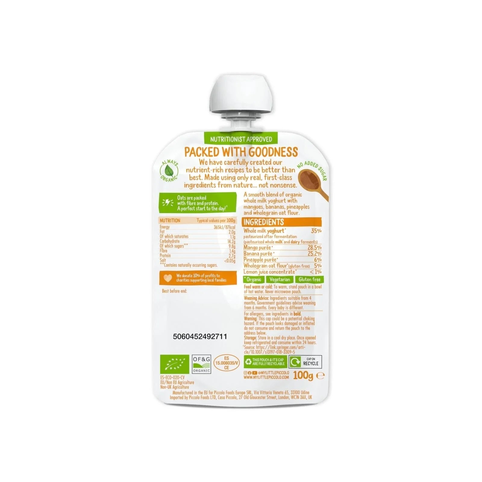 Piccolo Organic Brekkie Mango & Pineapple 6+ months 100g - ebebek - Black Friday