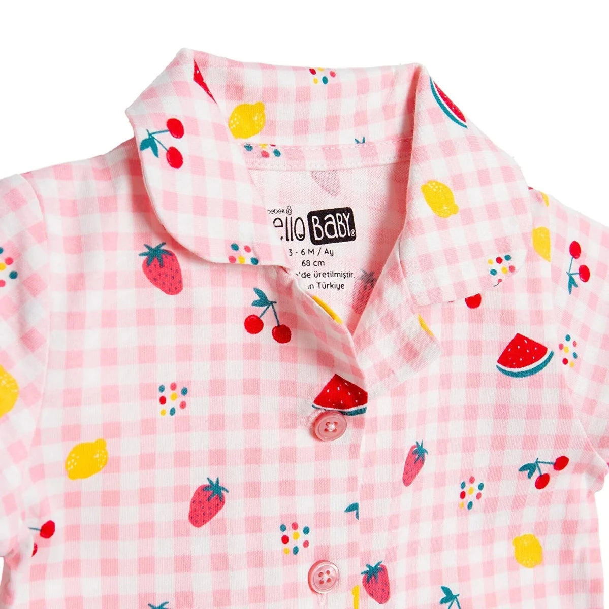 HelloBaby Girls Short Sleeve Pyjamas Set Fruit Print Buttoned Shirt Collar Short Length Short Sleeve - Pink Pink - ebebek