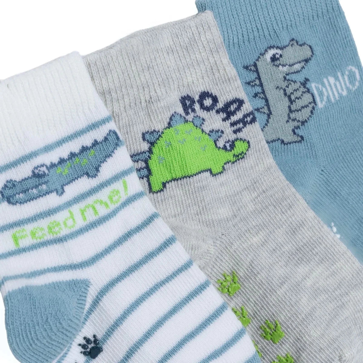 HelloBaby Boys 3 - Pack Non - Slip Socks Animal Print - Light Blue Light Blue - ebebek
