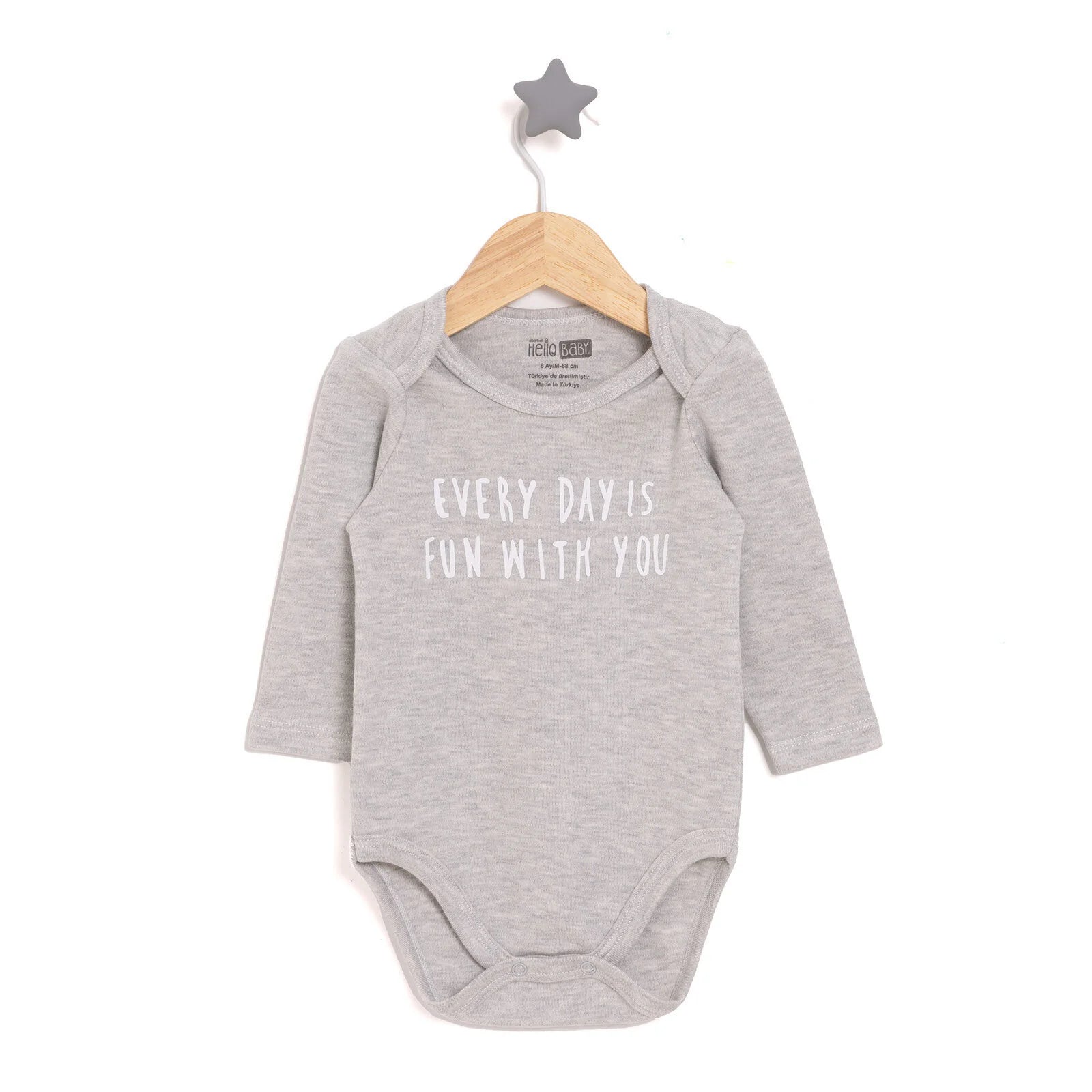 HelloBaby Boy Long Sleeve Bodysuit - Grey Melange - ebebek - Black Friday