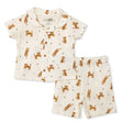 Baby Boy Short Sleeve Pyjamas Set Animal Print Buttoned Shirt Collar Short Sleeve - Ecru Ecru - ebebek